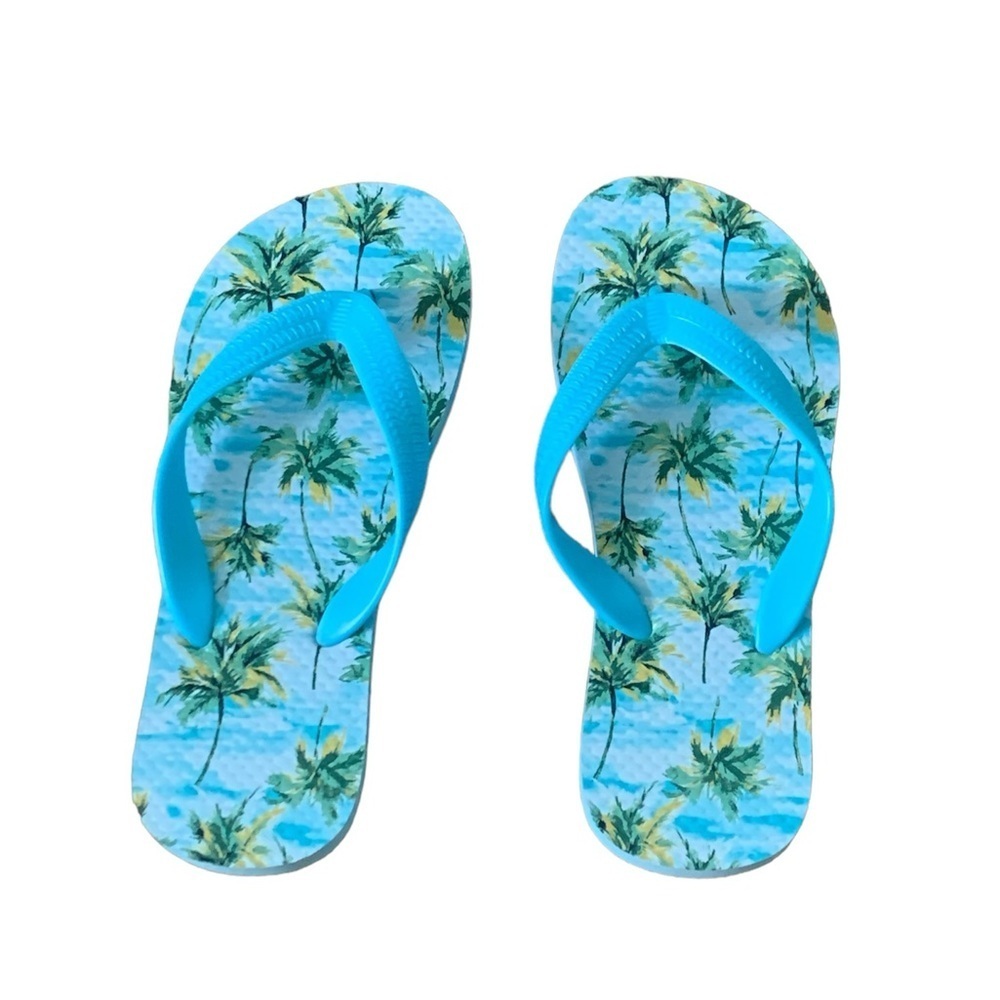 Old navy flip flops girls kids size 1Y-2Y brand new palm trees blue sandals shoe - Picture 4 of 13